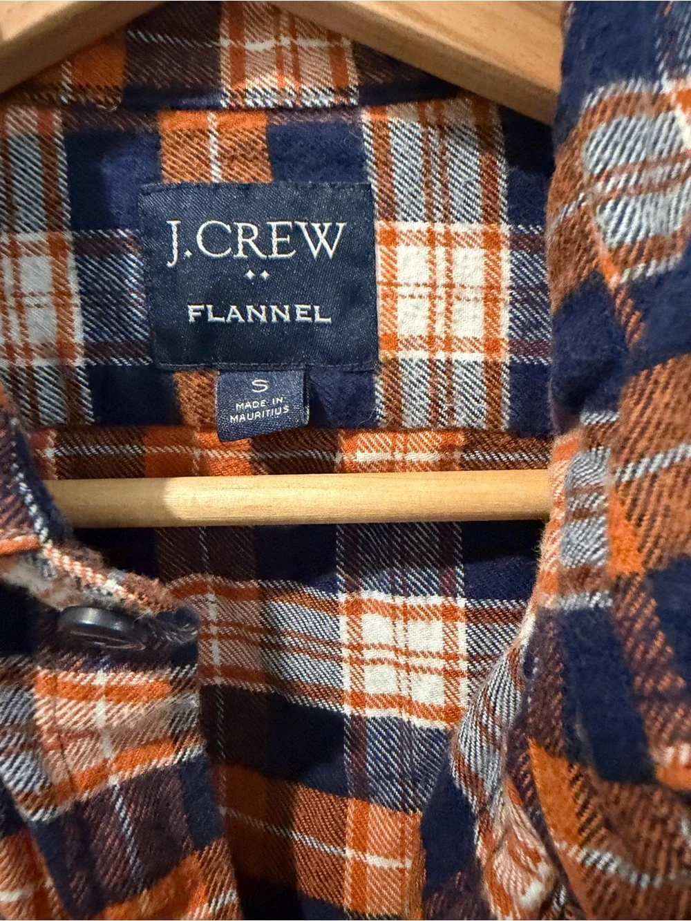 J. Crew Orange, Navy & White Plaid Flannel Button-Down Shirt